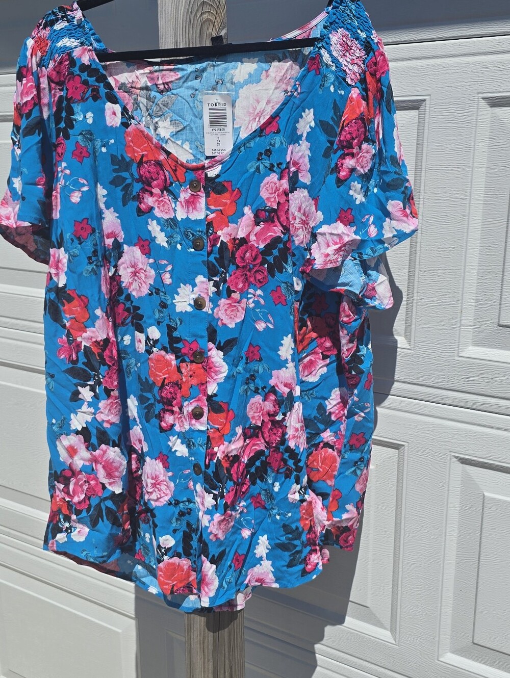 torrid Teal Blue Floral Button-Front Blouse 5X